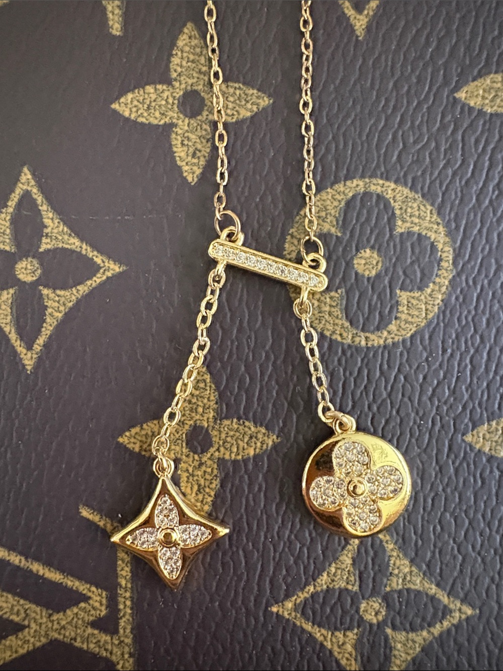 Inspired Gold Polished Monogram Drop Necklace - - Picture 2 of 8